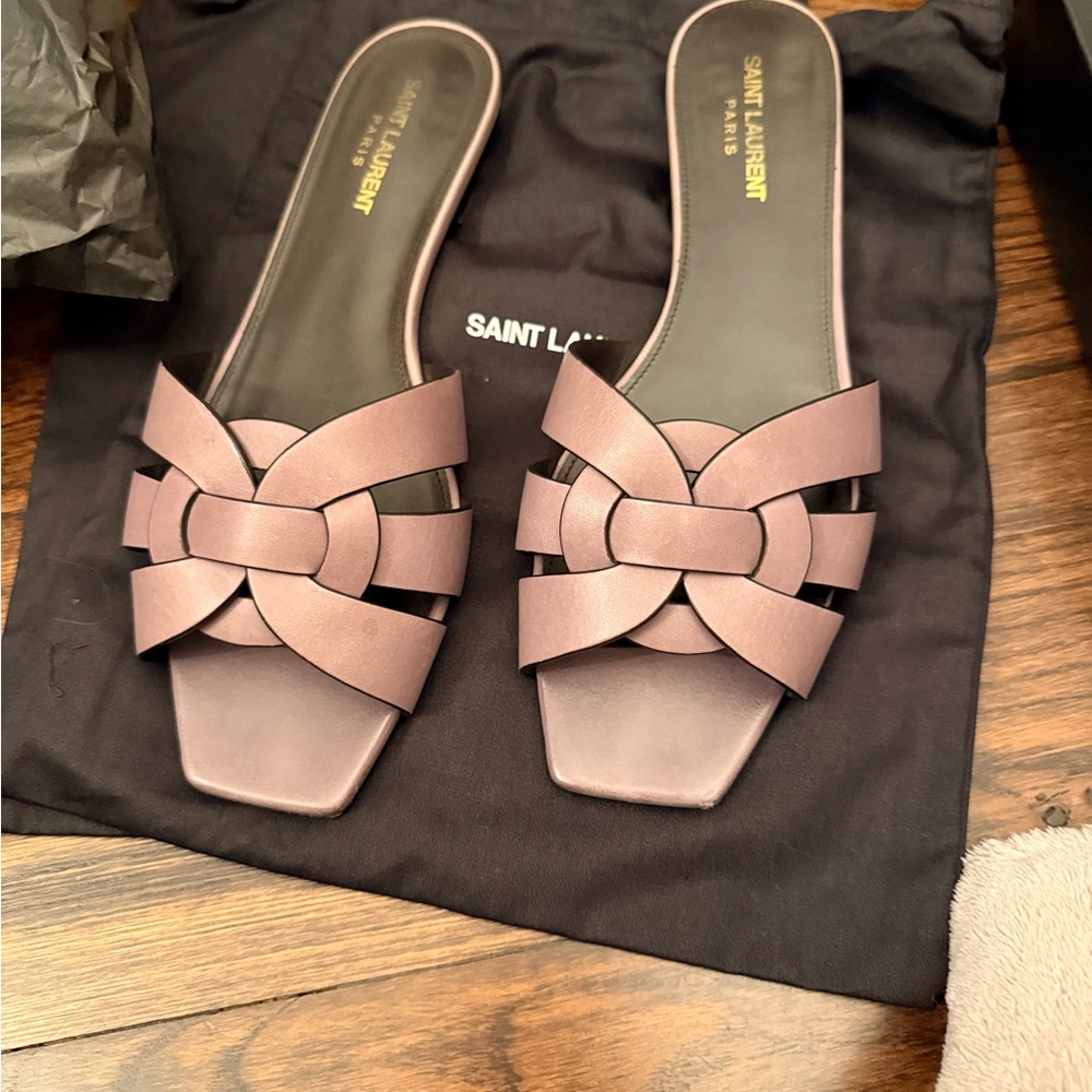 Saint Laurent Mauve Leather Tribute Slides